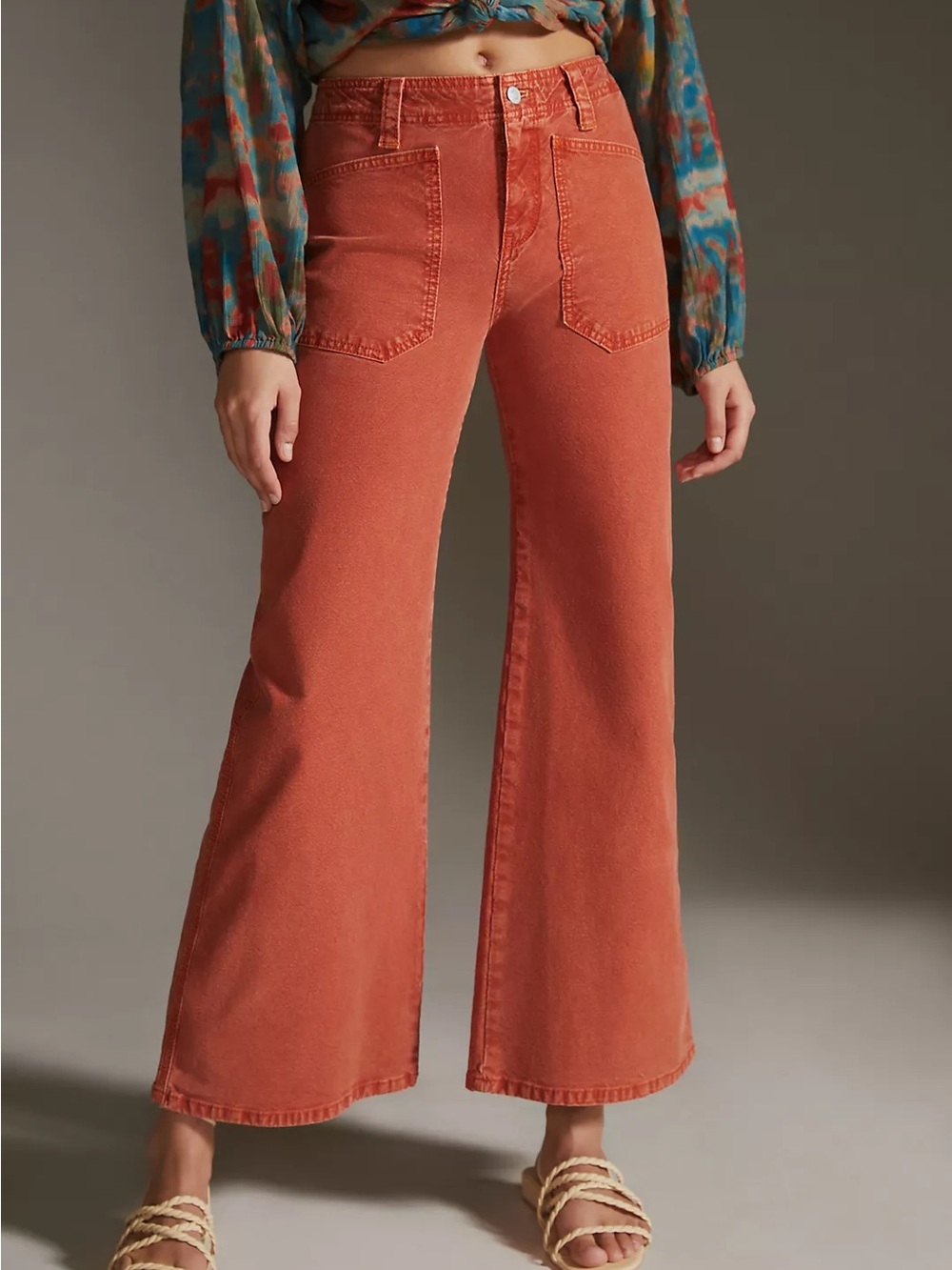 Pilcro Rust-Colored High-Rise Carpenter Wide Leg Jeans